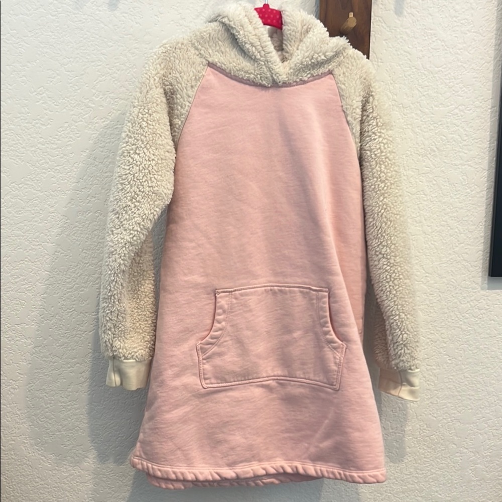 Hanna Andersson Pink and Cream Fleece-Lined Hoodie Dress